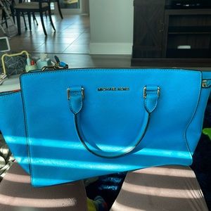 Michael Kors Selma LARGE Leather Bag Messenger Satchel Saffiano The Blue